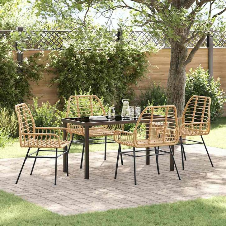 vidaXL Tuin Eettafel Set 5 pcs Bruin poly rattan, Tuin en Terras, Tuinsets en Loungesets, Nieuw, Verzenden
