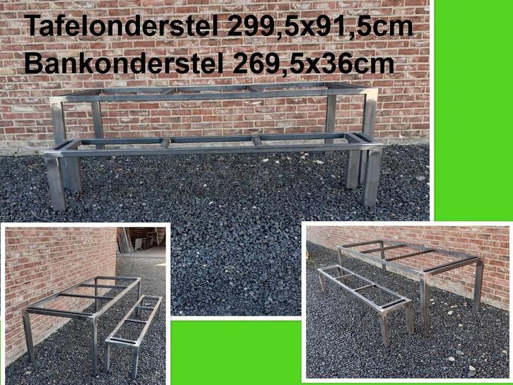 Tafelonderstel 299,5x91,5 cm en bankonderstel 269,5 cm lang, Tuin en Terras, Tuintafels, Nieuw, Metaal, Rechthoekig, Ophalen