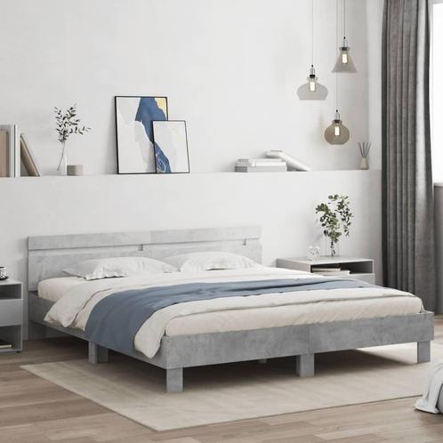vidaXL Bedframe met hoofdeinde bewerkt hout betongrijs, Huis en Inrichting, Slaapkamer | Bedden, Nieuw, Verzenden