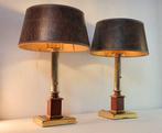 Herda - Tafellamp - Messing en Notenhout - Twee tafellampen, Antiek en Kunst