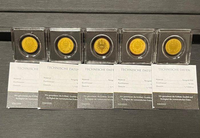 Duitsland. 2x 50 Pf, 20 Pf, 1 Mark, 1/2 Mark 1/1000 Oz, Postzegels en Munten, Munten | Europa | Niet-Euromunten