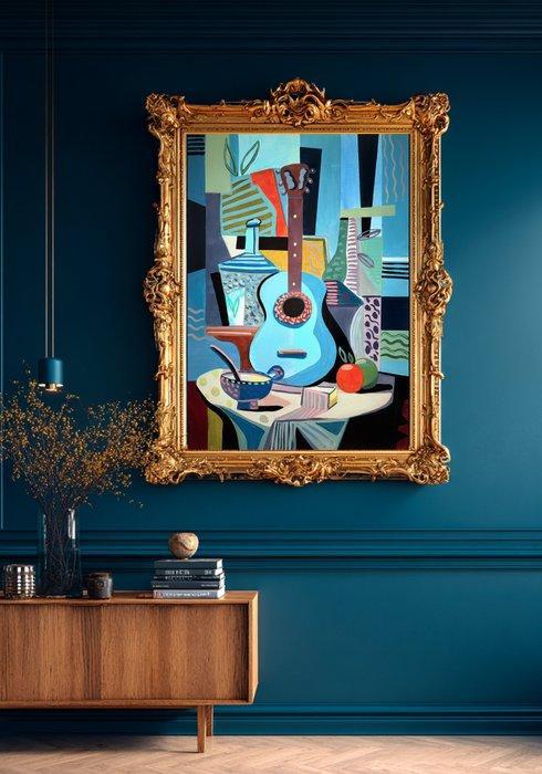 E. Pérez Lezcano - “Nature construite à la guitare bleue” XL, Antiquités & Art, Art | Peinture | Moderne