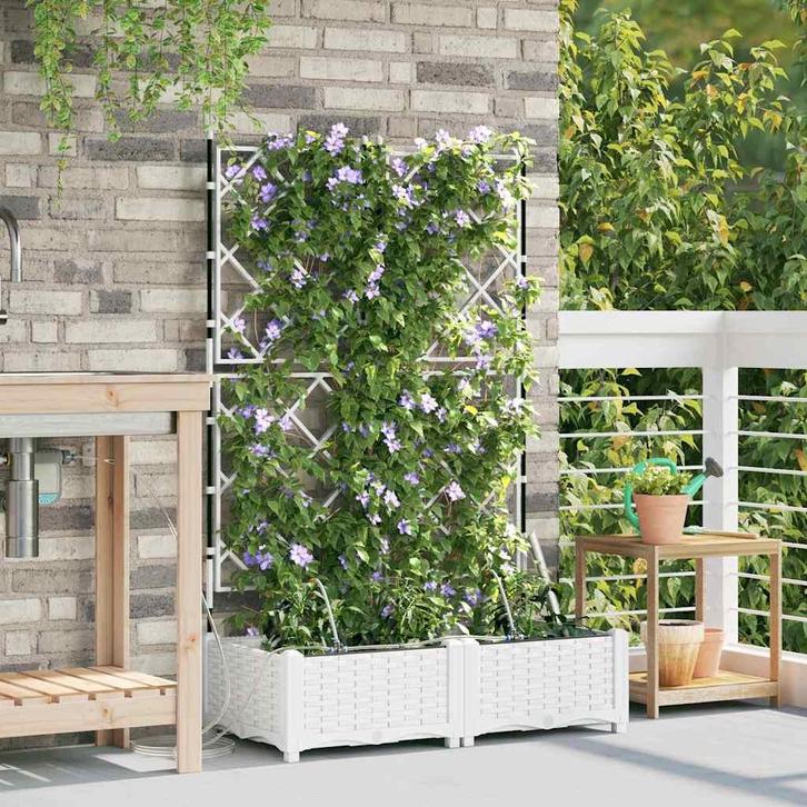 vidaXL Tuin Plantpot 2 pcs Wit Kunststof, Tuin en Terras, Bloempotten, Nieuw, Verzenden
