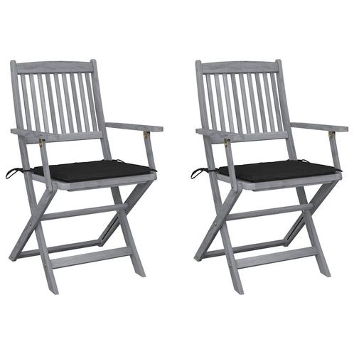 vidaXL Tuinstoelen 2 st inklapbaar met kussens massief, Tuin en Terras, Tuinstoelen, Nieuw, Verzenden