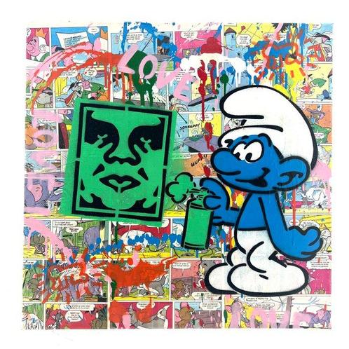 Koen Betjes - Smurfs x Obey x I’m Yours x StreetArt (canvas), Antiek en Kunst, Kunst | Schilderijen | Modern