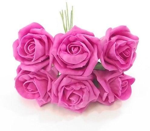 Foamroos Princess Kleurvast Fuchsia Pink 6 cm Bundel 6 stuks, Maison & Meubles, Accessoires pour la Maison | Plantes & Fleurs artificielles