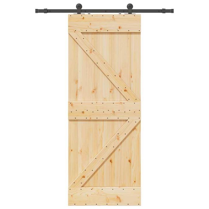 vidaXL Schuifdeur met beslag 80x210 cm massief grenenhout, Doe-het-zelf en Bouw, Deuren en Vliegenramen, Nieuw, Verzenden