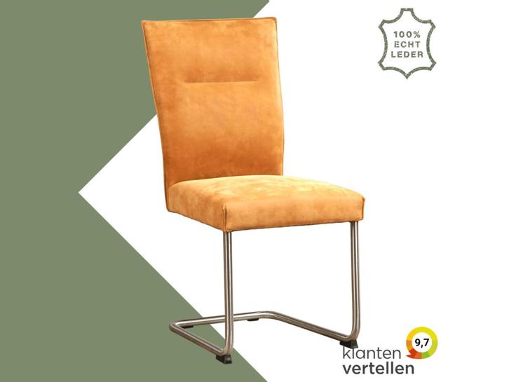 Leren eetkamerstoel Retro - Kenia Cognac (cognac) -, Huis en Inrichting, Stoelen, Bruin, Eén, Nieuw, Leer, Ophalen of Verzenden