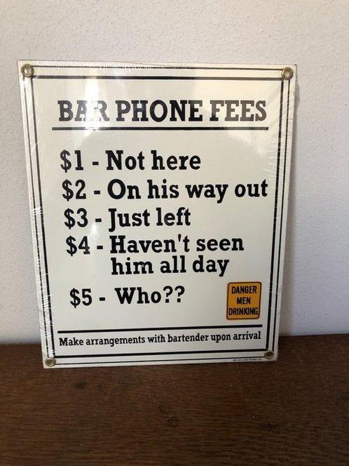Ande Rooney. Bar Phone Fees. 2002. - Reclamebord - Emaille, Antiek en Kunst, Antiek | Wandborden en Tegels