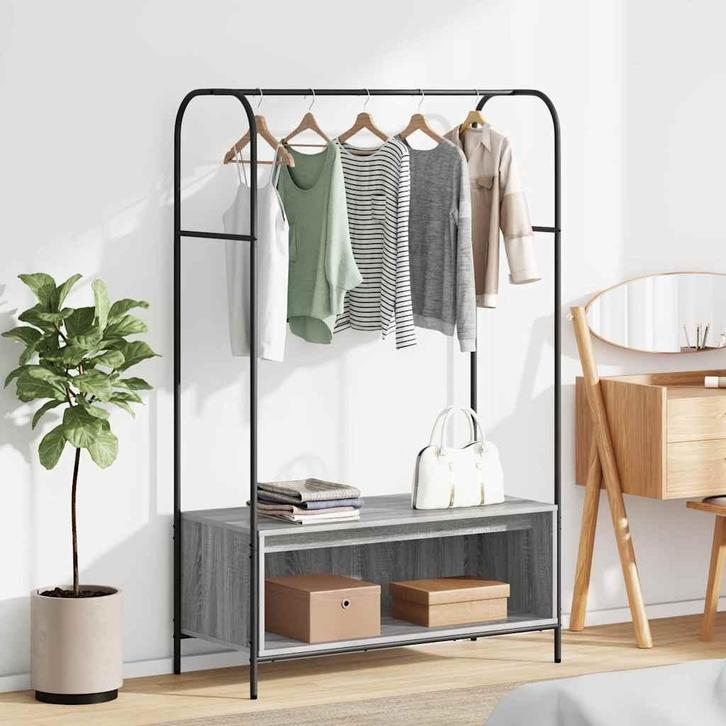 vidaXL Kledingrek met opslag Grijs 100 x 44 x 160 cm Bewerkt, Huis en Inrichting, Kasten | Kleerkasten, Nieuw, Verzenden