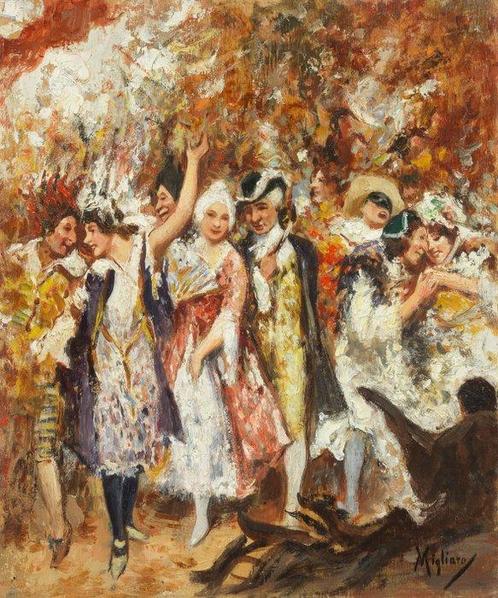 Vincenzo Migliaro (1858–1938), Toegeschreven aan - Veglione, Antiek en Kunst, Kunst | Schilderijen | Klassiek