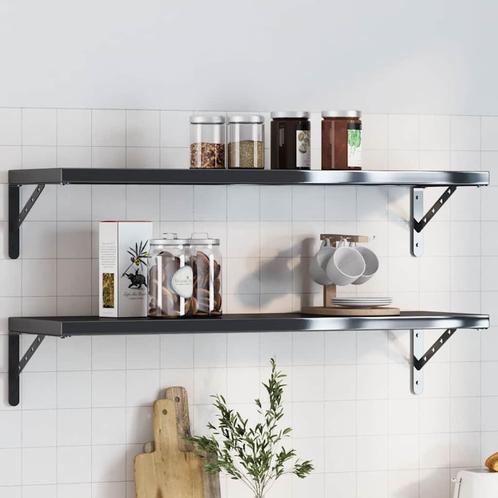 vidaXL Plankdragers 4 st 30x2,5x15,5 cm roestvrijstaal zwart, Huis en Inrichting, Kasten | Wandmeubels, Nieuw, Verzenden