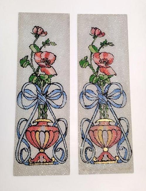 Decoratief ornament - Italië - 2 glazen panelen, Antiek en Kunst, Curiosa en Brocante