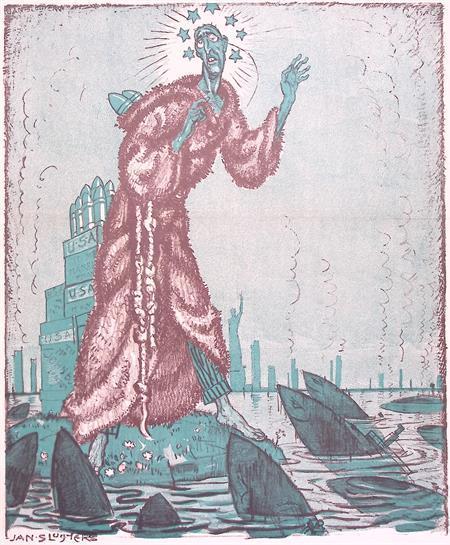 Spotprent Amerikaanse president Wilson en de duikbotenoor..., Antiek en Kunst, Kunst | Litho's en Zeefdrukken, Verzenden