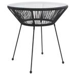 vidaXL Tuintafel Ø70x74 cm rattan en glas zwart, Tuin en Terras, Verzenden, Nieuw