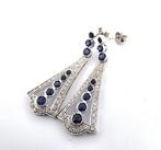 Oorbellen Platina Saffier - Diamant, Handtassen en Accessoires, Oorbellen, Nieuw