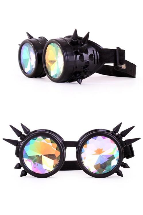 Goggles Steampunk Bril Spikes Zwart Montuur Caleidoscoop Gla, Hobby en Vrije tijd, Feestartikelen, Nieuw, Ophalen of Verzenden
