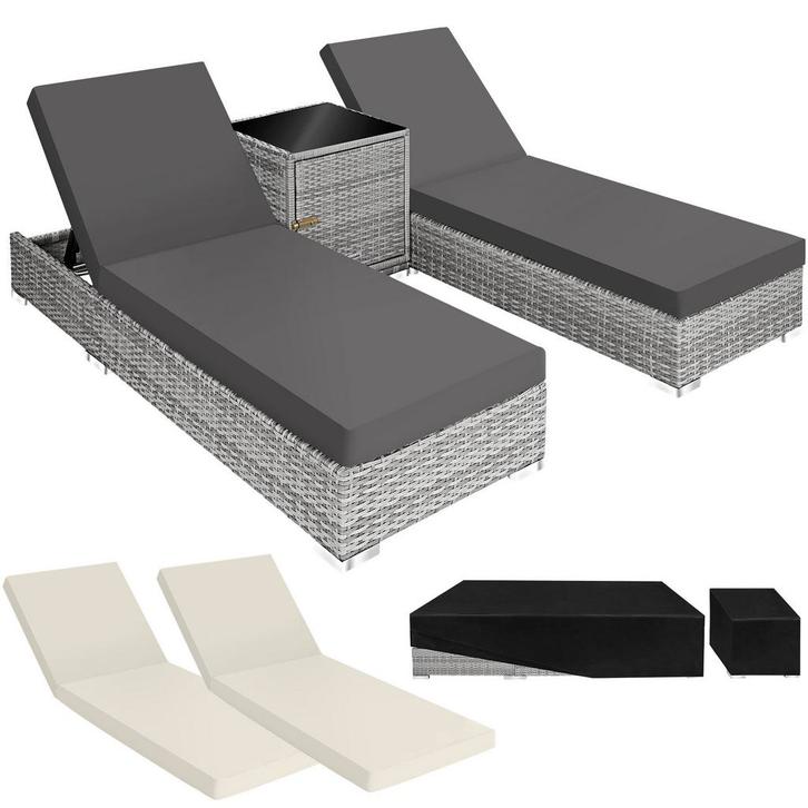 tectake 2 wicker ligbedden met aluminium frame en tafel, inc, Tuin en Terras, Tuinsets en Loungesets, Verzenden