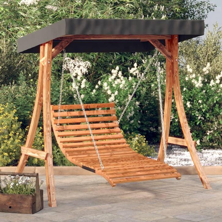 vidaXL Schommelbed met luifel vurenhout met teak afwerking, Tuin en Terras, Overige Tuin en Terras, Nieuw, Verzenden