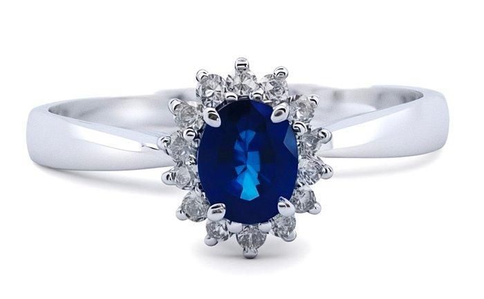 Zonder minimumprijs - Ring - 18 karaat Witgoud Saffier -, Handtassen en Accessoires, Ringen