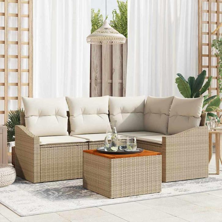vidaXL Tuinbank Set met opslag 5 pcs Beige en Crème poly, Tuin en Terras, Tuinsets en Loungesets, Nieuw, Verzenden