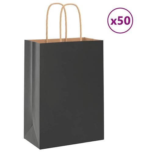vidaXL Papieren zakken 50 st met hengsels 15x8x21 cm zwart, Diversen, Cadeauverpakkingen, Nieuw, Verzenden