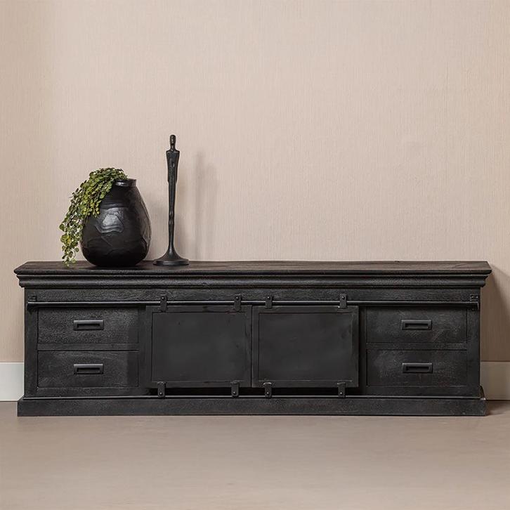 Tv-meubel Mangohout Milan 140 Zwart, Maison & Meubles, Armoires | Mobilier de télévision, Envoi