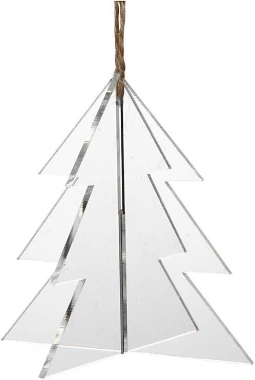 Decoratie van acryl, afm 7,5x7,5 cm, 3D kerstboom, 3 stuks, Huis en Inrichting, Woonaccessoires | Overige, Nieuw, Verzenden