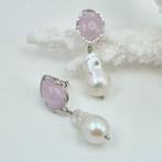 Zilver - Oorbellen - Natuurlijke kunziet en parel, Antiek en Kunst