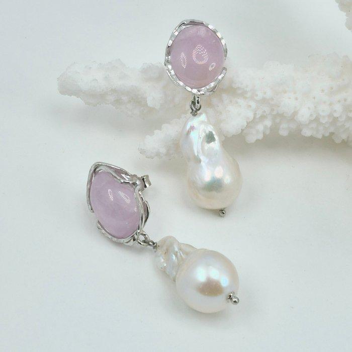 Zilver - Oorbellen - Natuurlijke kunziet en parel, Antiek en Kunst, Curiosa en Brocante