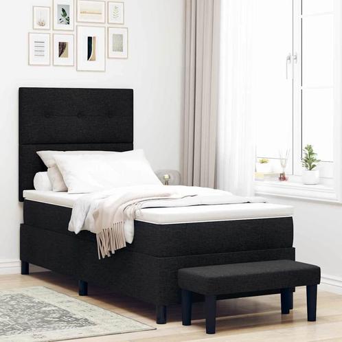 vidaXL Boxspringbed met Matras & Bench Zwart 100x200 cm Stof, Huis en Inrichting, Slaapkamer | Bedden, Nieuw, Verzenden