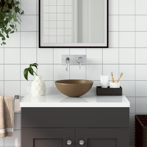 vidaXL Wastafel rond keramiek matcrème, Doe-het-zelf en Bouw, Sanitair, Nieuw, Verzenden