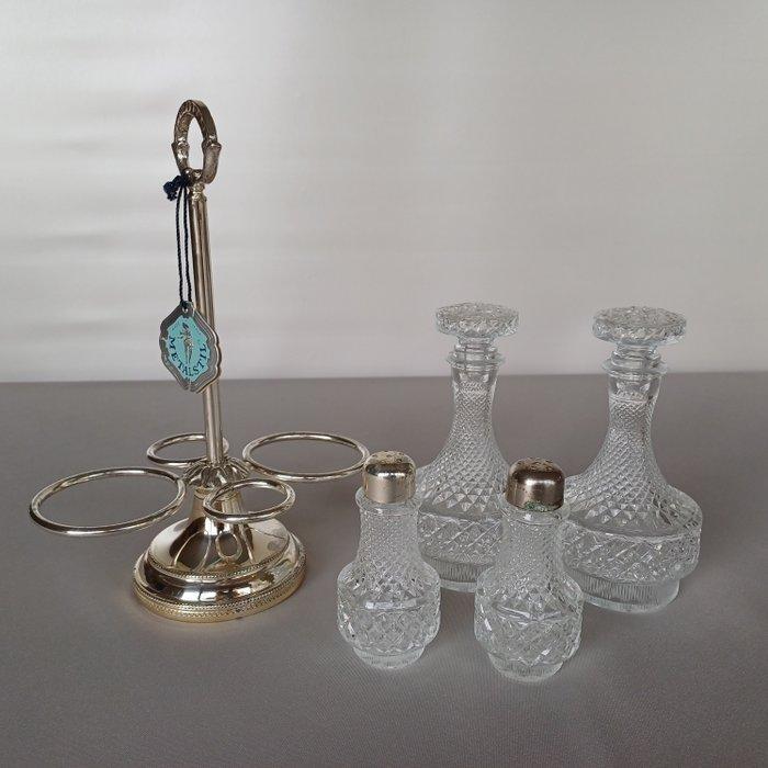 Olie-en-azijnstelletje (5) - Glas, Verzilverd - Metalstil, Antiquités & Art, Antiquités | Ustensiles de cuisine
