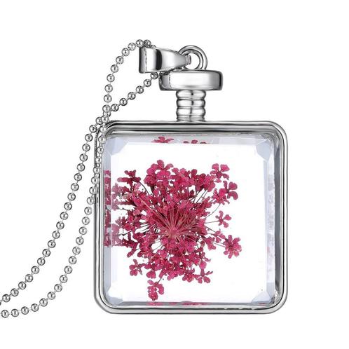 Fako Bijoux® - Ketting - Gedroogde Bloem - Vierkant -, Handtassen en Accessoires, Kettingen, Verzenden