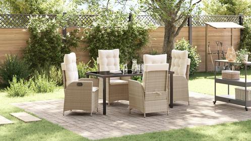 vidaXL 5-delige tuinset met kussens beige poly rattan, Tuin en Terras, Tuinstoelen, Nieuw, Verzenden