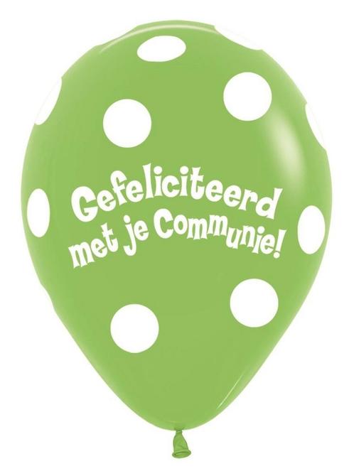 Ballonnen Communie Polka Dots Lime Green 30cm 50st, Hobby en Vrije tijd, Feestartikelen, Nieuw, Verzenden