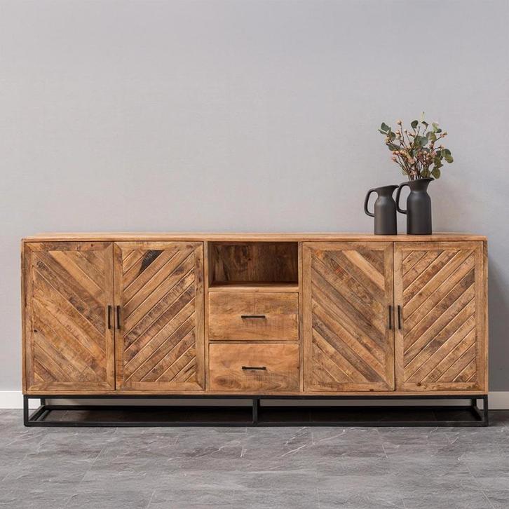 Dressoir Mangohout Sabia 220 cm, Huis en Inrichting, Kasten | Dressoirs, 200 cm of meer, 25 tot 50 cm, Nieuw, Overige houtsoorten