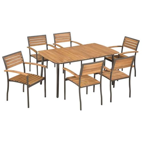 vidaXL 7-delige Tuinset massief acaciahout en staal, Tuin en Terras, Tuinsets en Loungesets, Tuinset, Nieuw, Verzenden