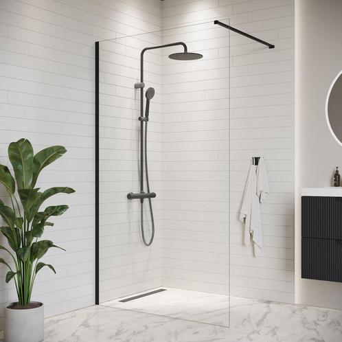 Douchewand Florida 100 x 200 cm Zwart – Inloopdouche 8 mm, Doe-het-zelf en Bouw, Sanitair, Nieuw, Verzenden