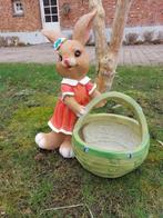 Beeld, garden statue of female rabbit with basket - 52 cm -