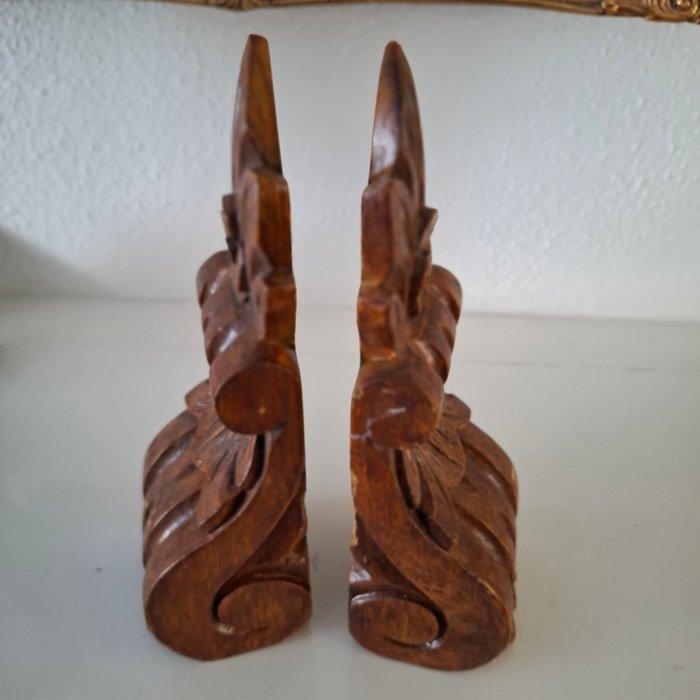 Zuilvormig houtsnijwerk, Houten wandzuilen - 27 cm - Hout, Antiek en Kunst, Curiosa en Brocante
