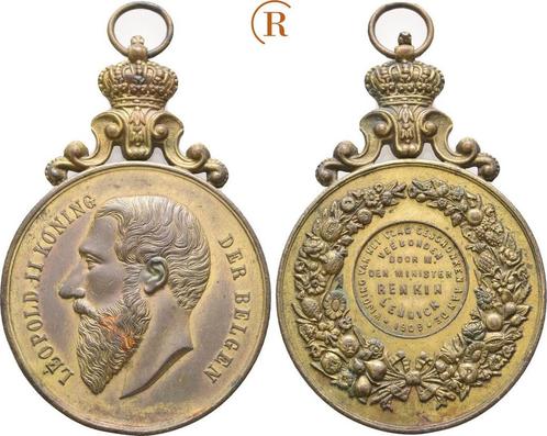 Brons medaille Belgie: Leopold Ii, 1865-1909:, Timbres & Monnaies, Pièces & Médailles, Envoi
