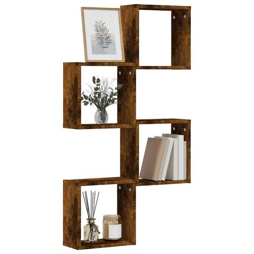 vidaXL Wandrekken kubus 4 st 30x15x30 cm gerookt eiken, Huis en Inrichting, Kasten | Wandmeubels, Nieuw, Verzenden
