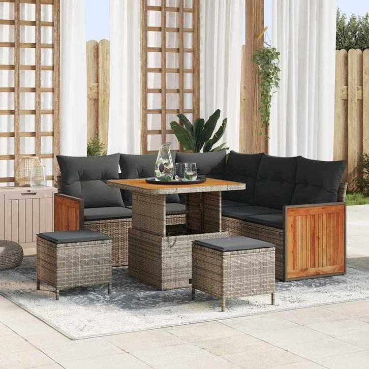 vidaXL Tuinbank Set 8 pcs Grijs Poly Riet en Poedergecoat, Tuin en Terras, Tuinsets en Loungesets, Nieuw, Verzenden