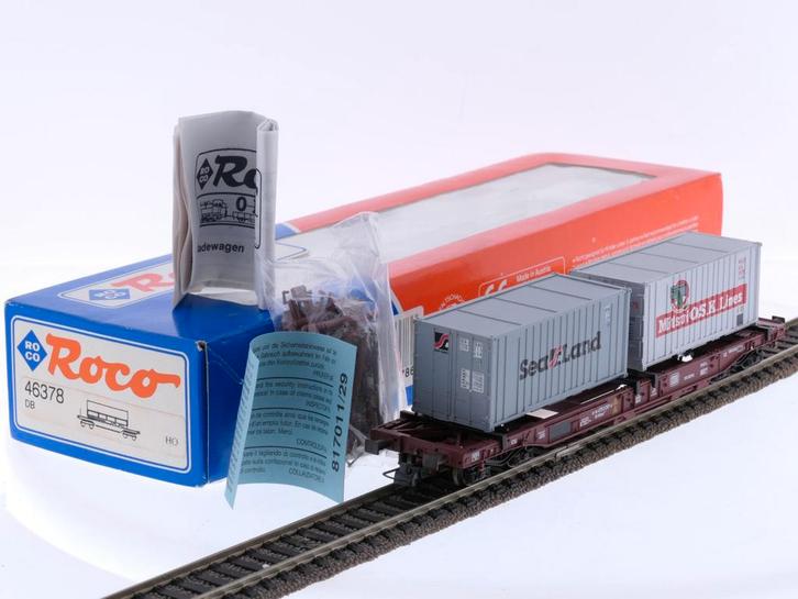 Schaal H0 Roco 46378 dieplader wagen Sdkms 707 Sea Land..., Hobby en Vrije tijd, Modeltreinen | H0, Gelijkstroom, Analoog, Gebruikt