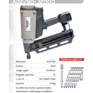 Kitpro basso a22/90-j2000 tacker nagelpistool op gas voor, Bricolage & Construction, Outillage | Outillage à main
