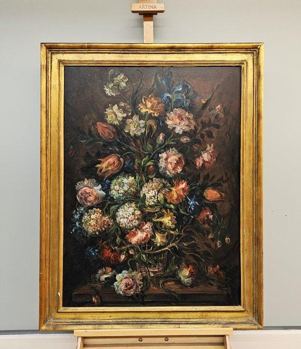 Spanish school (XIX-XX) - Large bouquet of flowers in a vase, Antiek en Kunst, Kunst | Schilderijen | Klassiek