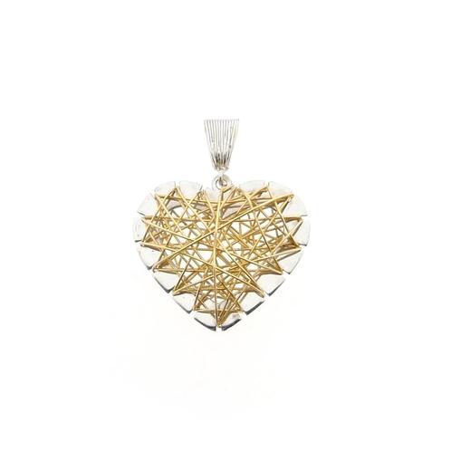 Bicolor gouden hanger van een hart met gouden draden, Handtassen en Accessoires, Bedels, Gebruikt, Overige merken, Goud, Ophalen of Verzenden