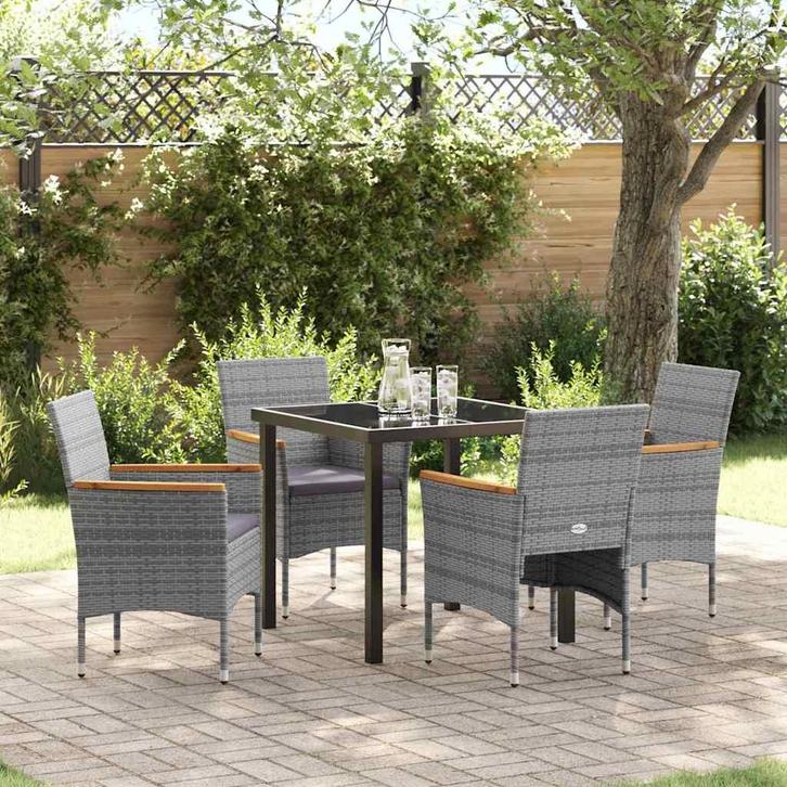 vidaXL Tuin Eettafel Set met kussen 5 pcs Grijs Poly rattan, Tuin en Terras, Tuinsets en Loungesets, Nieuw, Verzenden