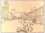 Twee honden op de weg (lijst optie, Kunst, Antiek en Kunst), Antiek en Kunst, Verzenden